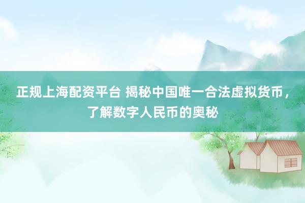 正规上海配资平台 揭秘中国唯一合法虚拟货币，了解数字人民币的奥秘